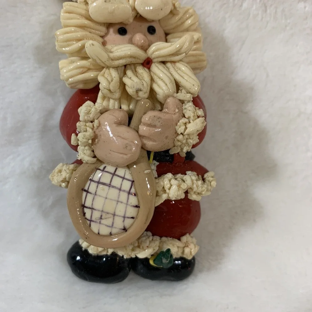 Vintage Glazed Dough Type Christmas Ornament Spaghetti Beard Tennis Player Santa
